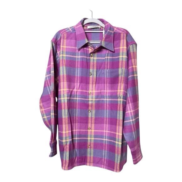 New Madhappy Plaid Shirt Size L Comfort Cozy Vintage Style NWT Pink Purple Soft - Picture 2 of 3
